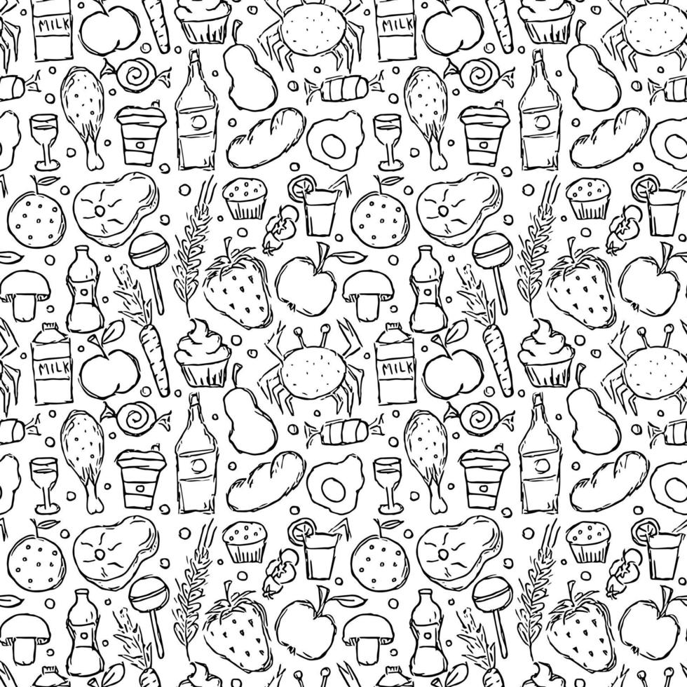 Seamless pattern with food icons. doodle food pattern. Food background vector