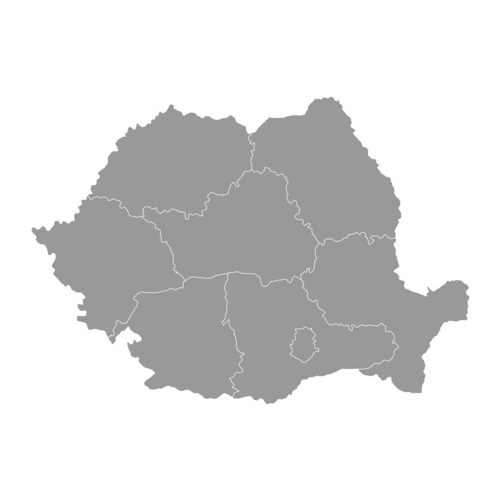 Rumania gris mapa con regiones. vector ilustración.