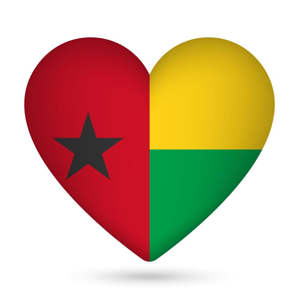 Guinea Bissau flag in heart shape. Vector illustration.