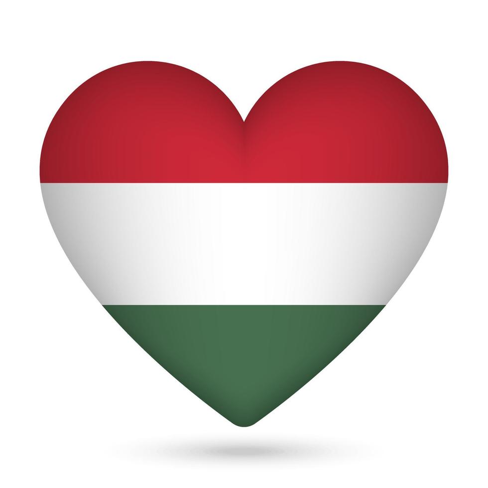 Hungary flag in heart shape. Vector illustration.