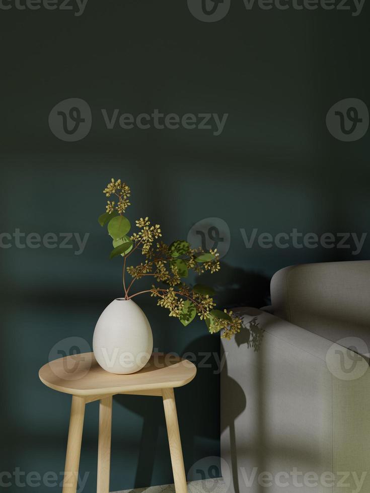 3D Rendering Close up White Ceramic Vase on Side Table In Living photo