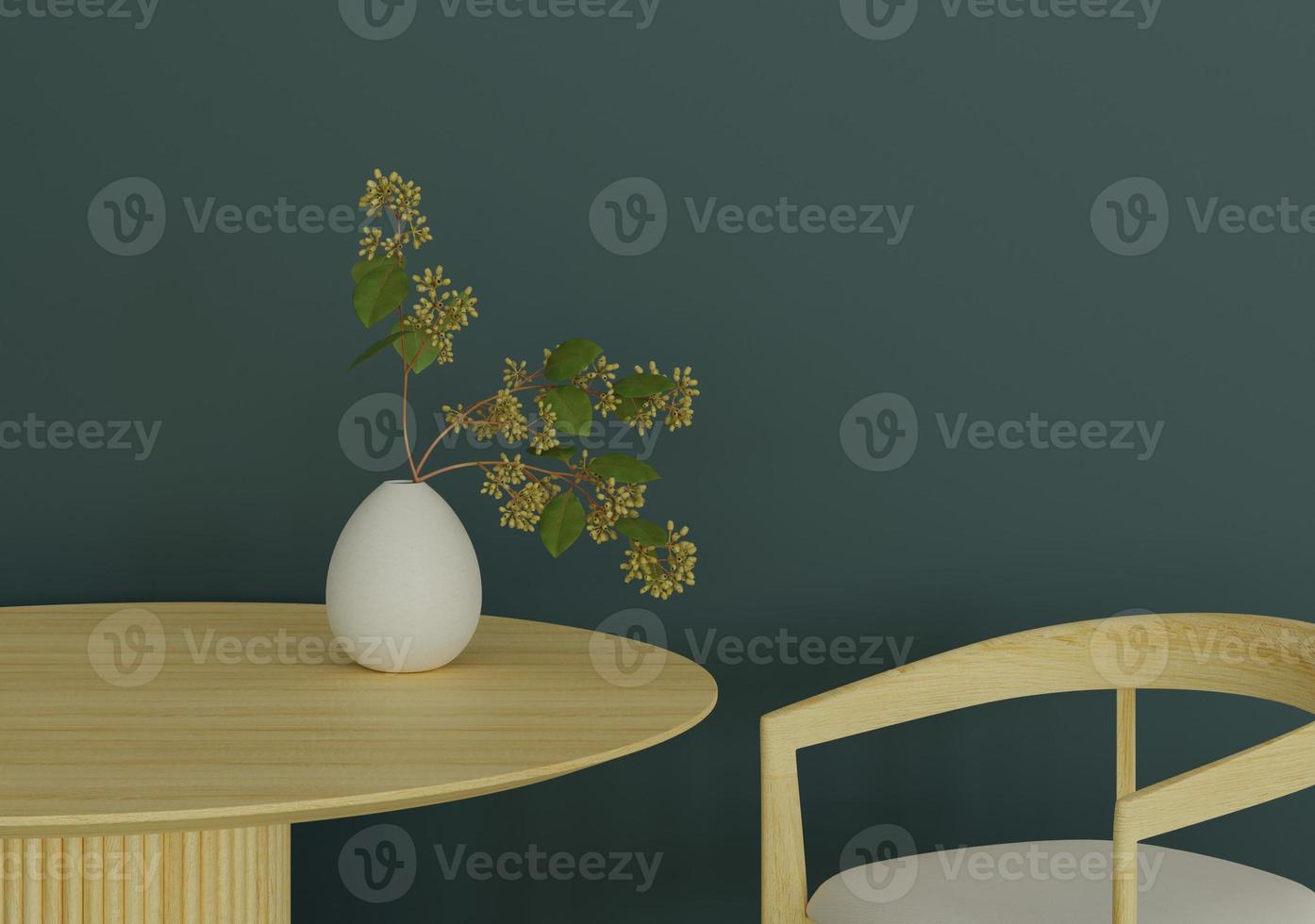 3D Rendering Close up White Ceramic Vase on Dinning Table photo