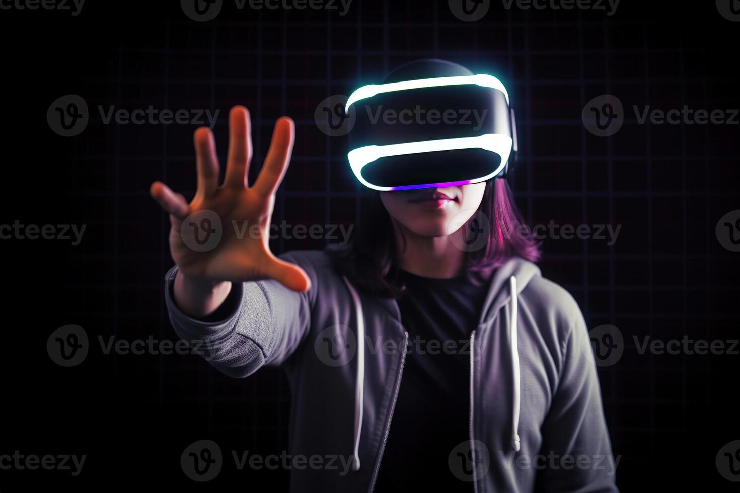 https://static.vecteezy.com/system/resources/previews/022/864/247/non_2x/a-woman-wearing-a-virtual-reality-headset-touching-the-virtual-object-on-dark-background-ai-generated-photo.jpg