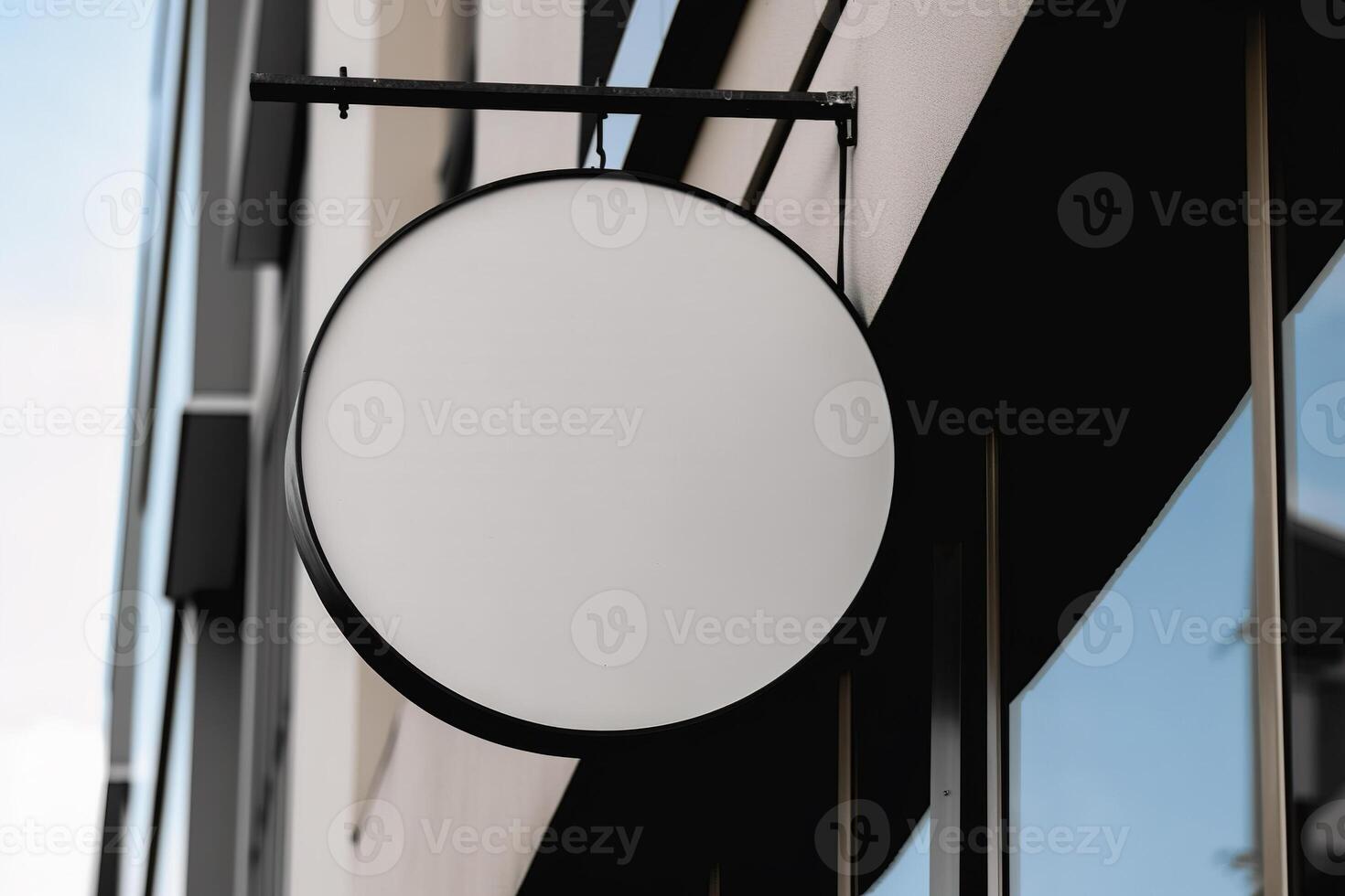 Blank white minimal circular shop signboard mockup. photo