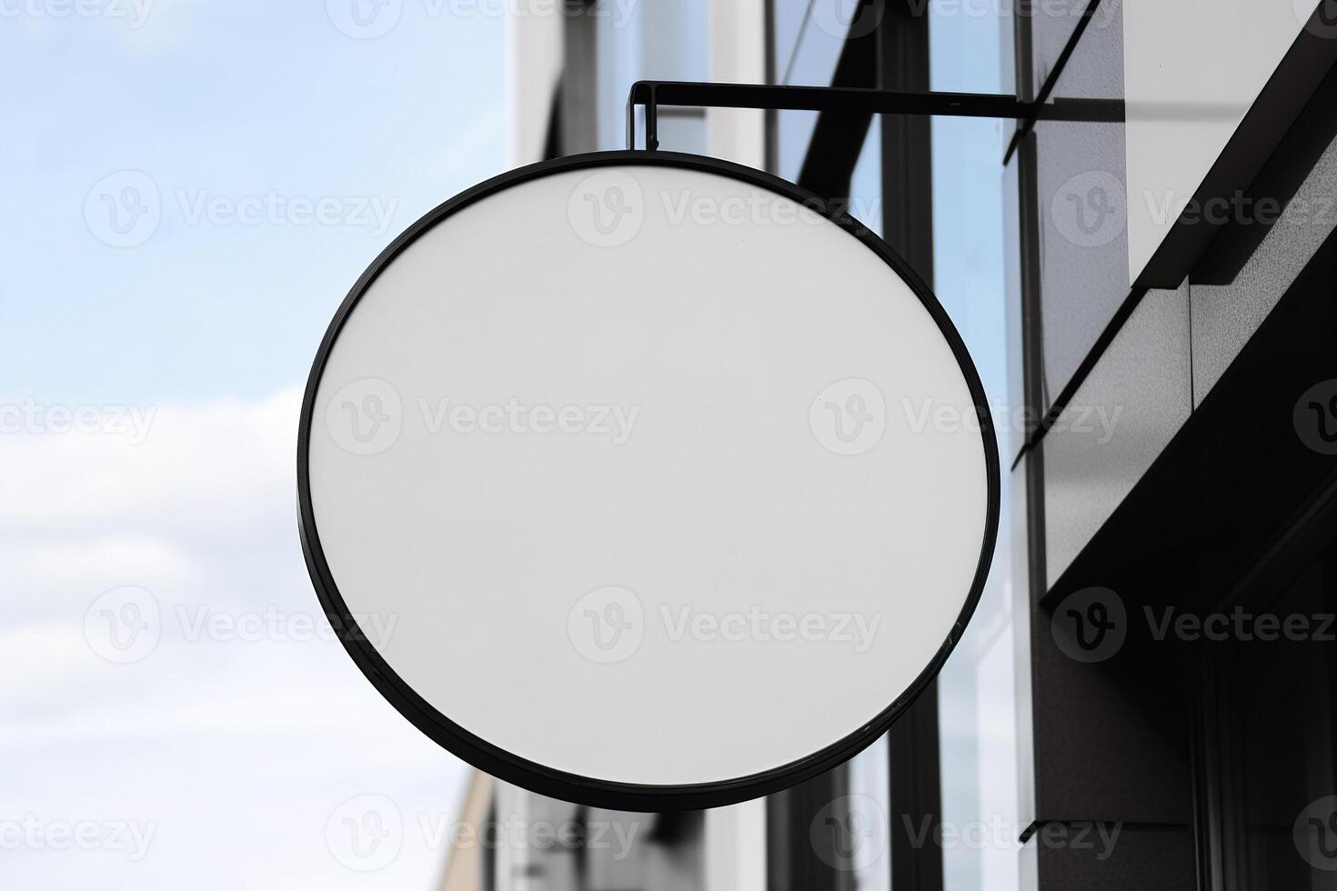 Blank white minimal circular shop signboard mockup. photo