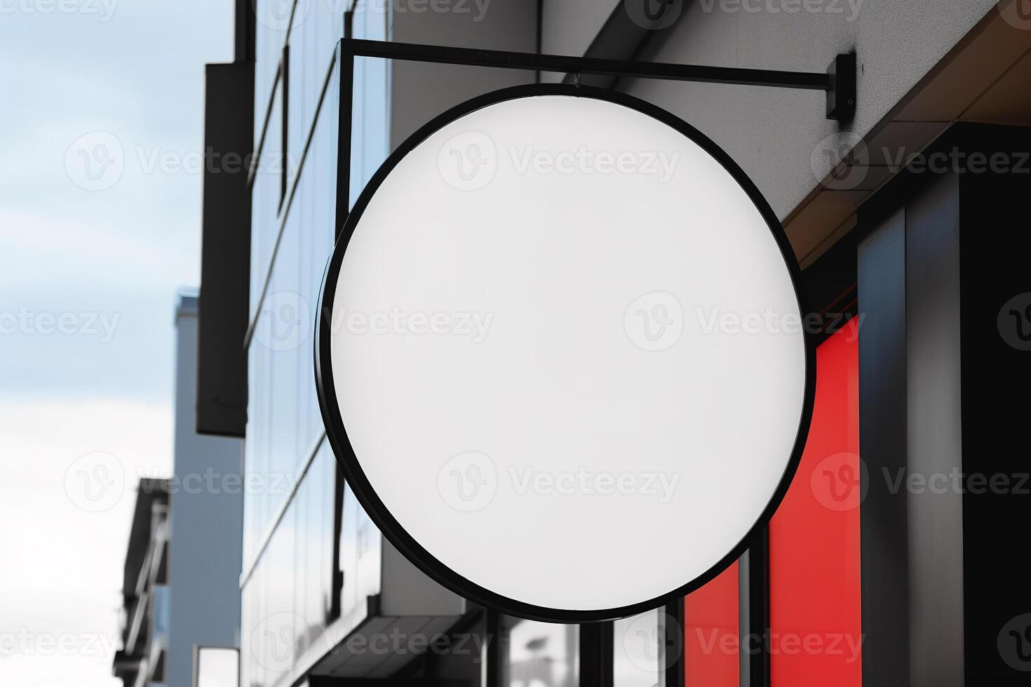 Blank white minimal circular shop signboard mockup. photo