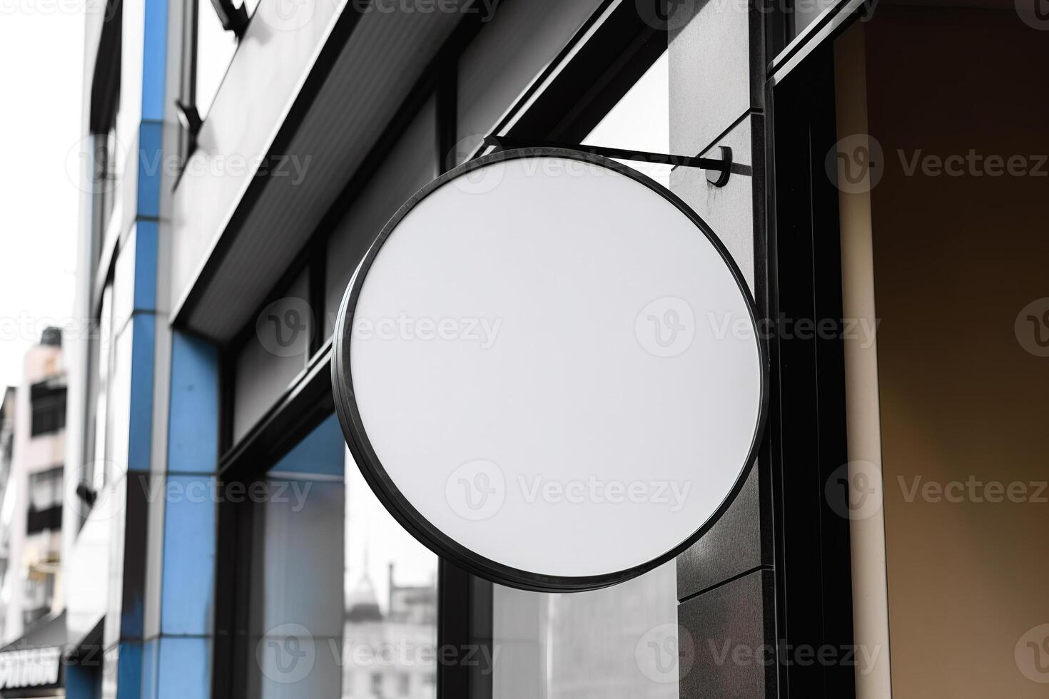 Blank white minimal circular shop signboard mockup. photo