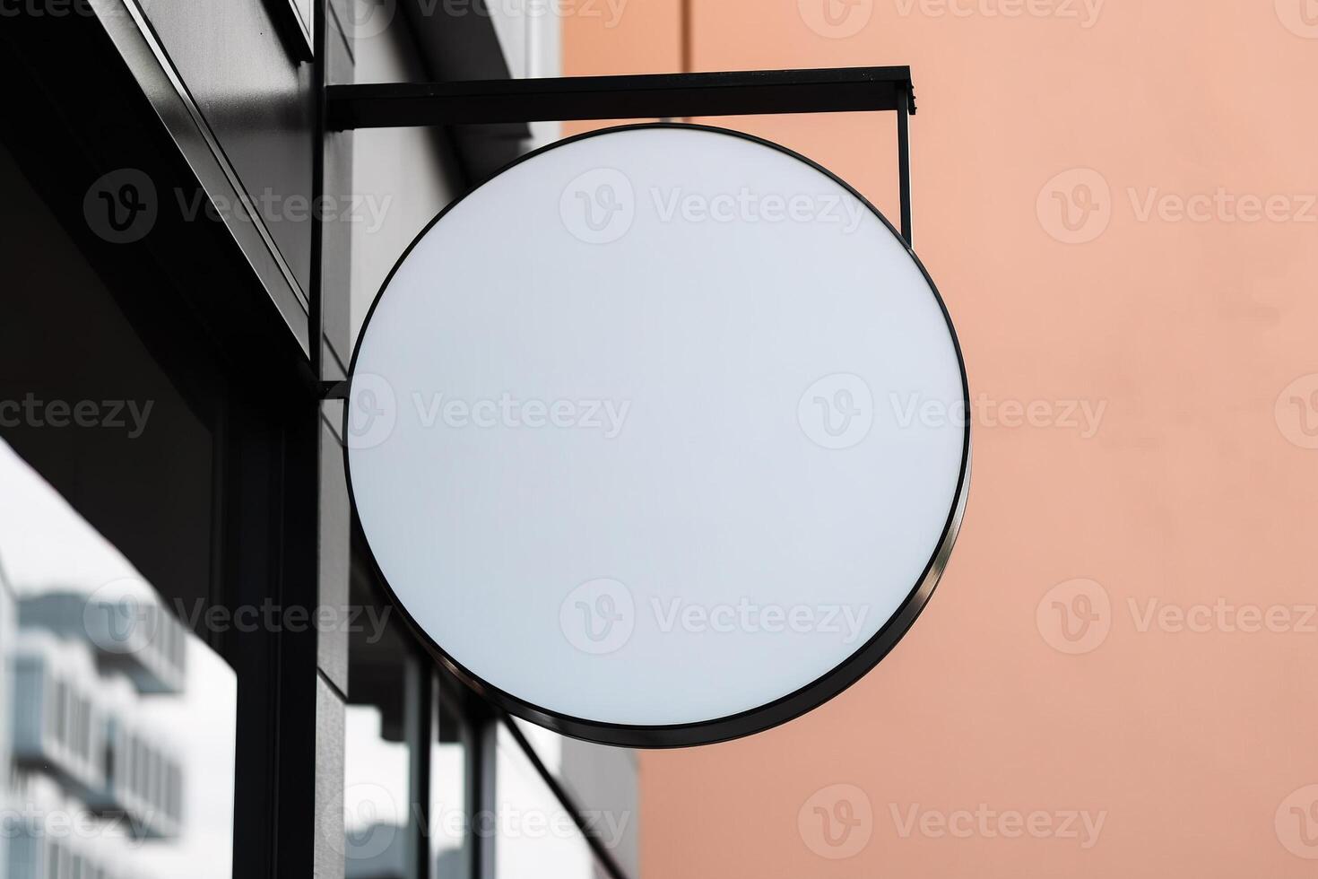 Blank white minimal circular shop signboard mockup. photo