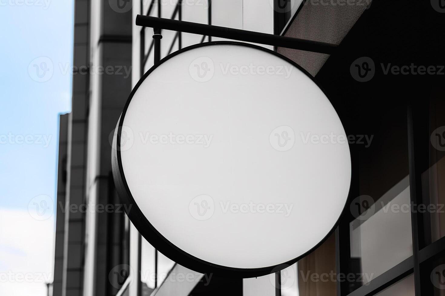 Blank white minimal circular shop signboard mockup. photo