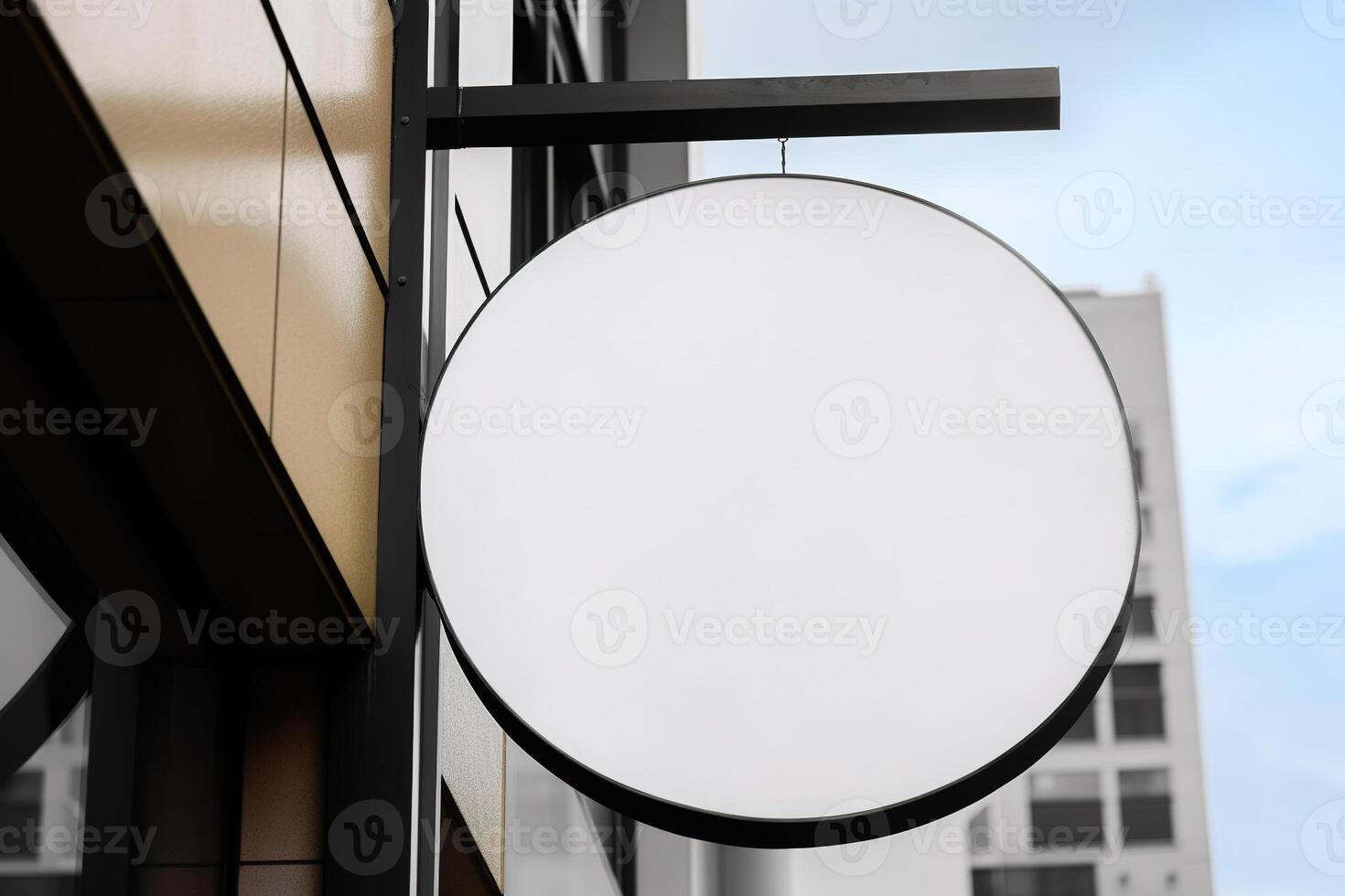 Blank white minimal circular shop signboard mockup. photo