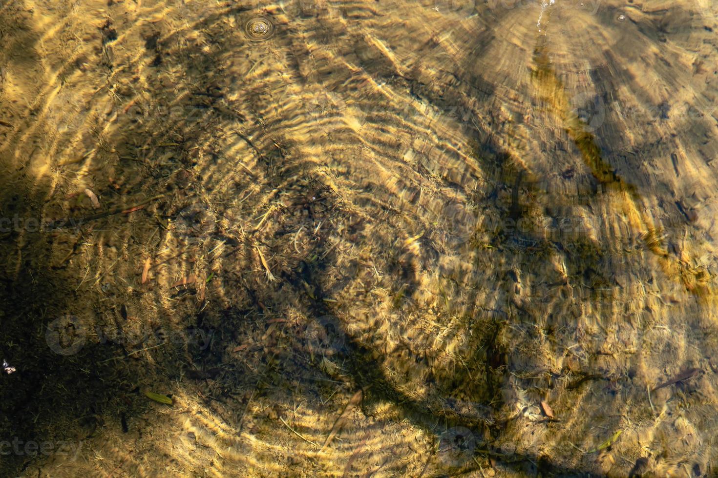 Dirty water drops falling forming ripples and lights reflection texture photo