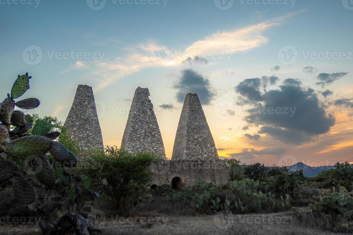 Mine Hacienda Santa Brigida furnaces and chimneys in Mineral de Pozos, Guanajuato, Mexico photo