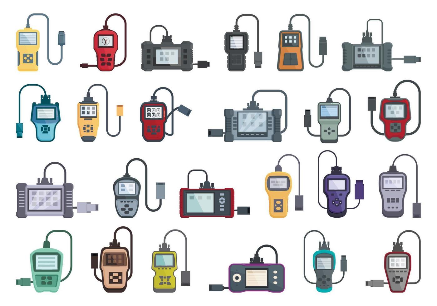 Car diagnostic scanner icons set cartoon vector. Digital computer vector