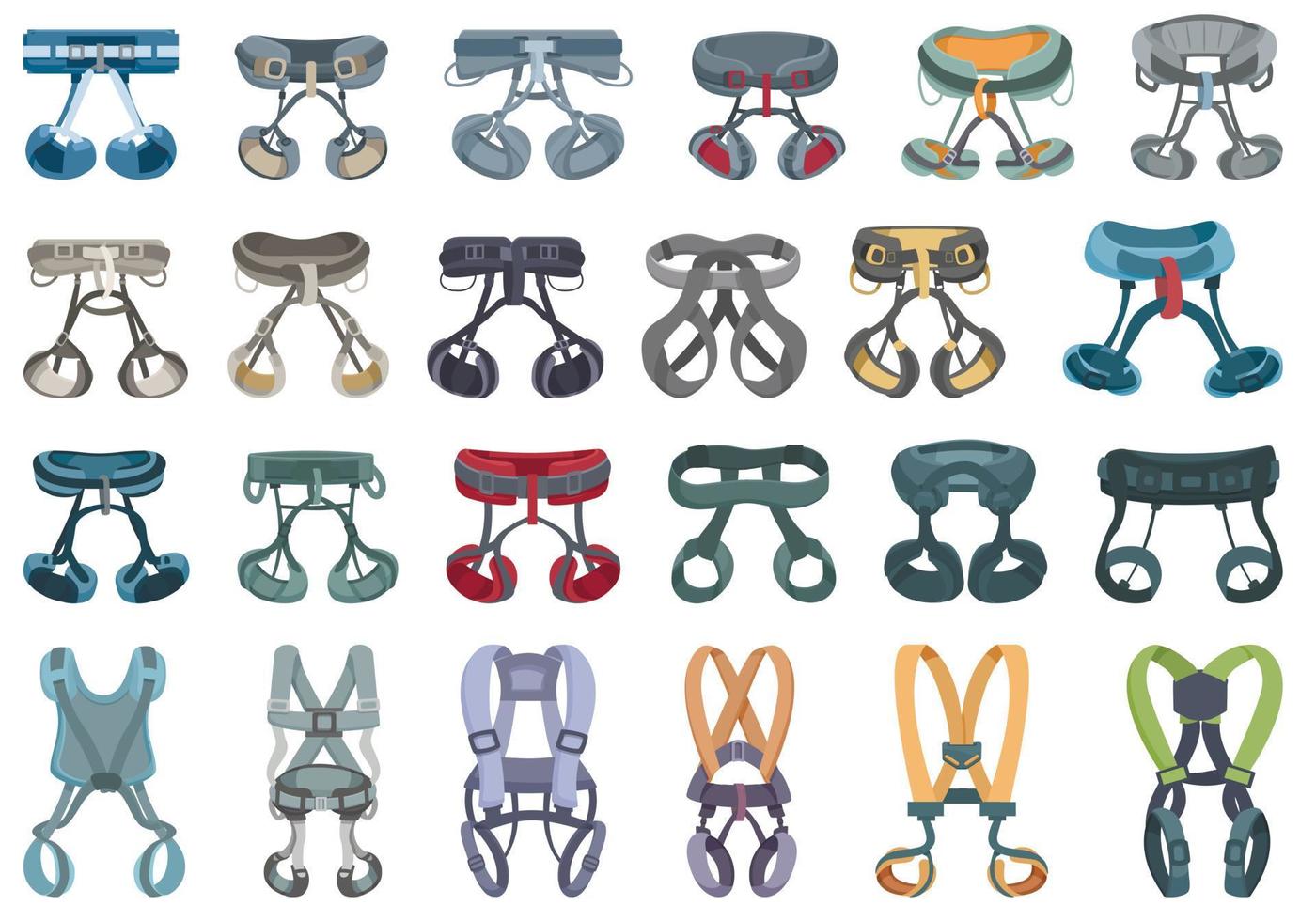 Climbing harness icons set cartoon vector. Gear equipment vector