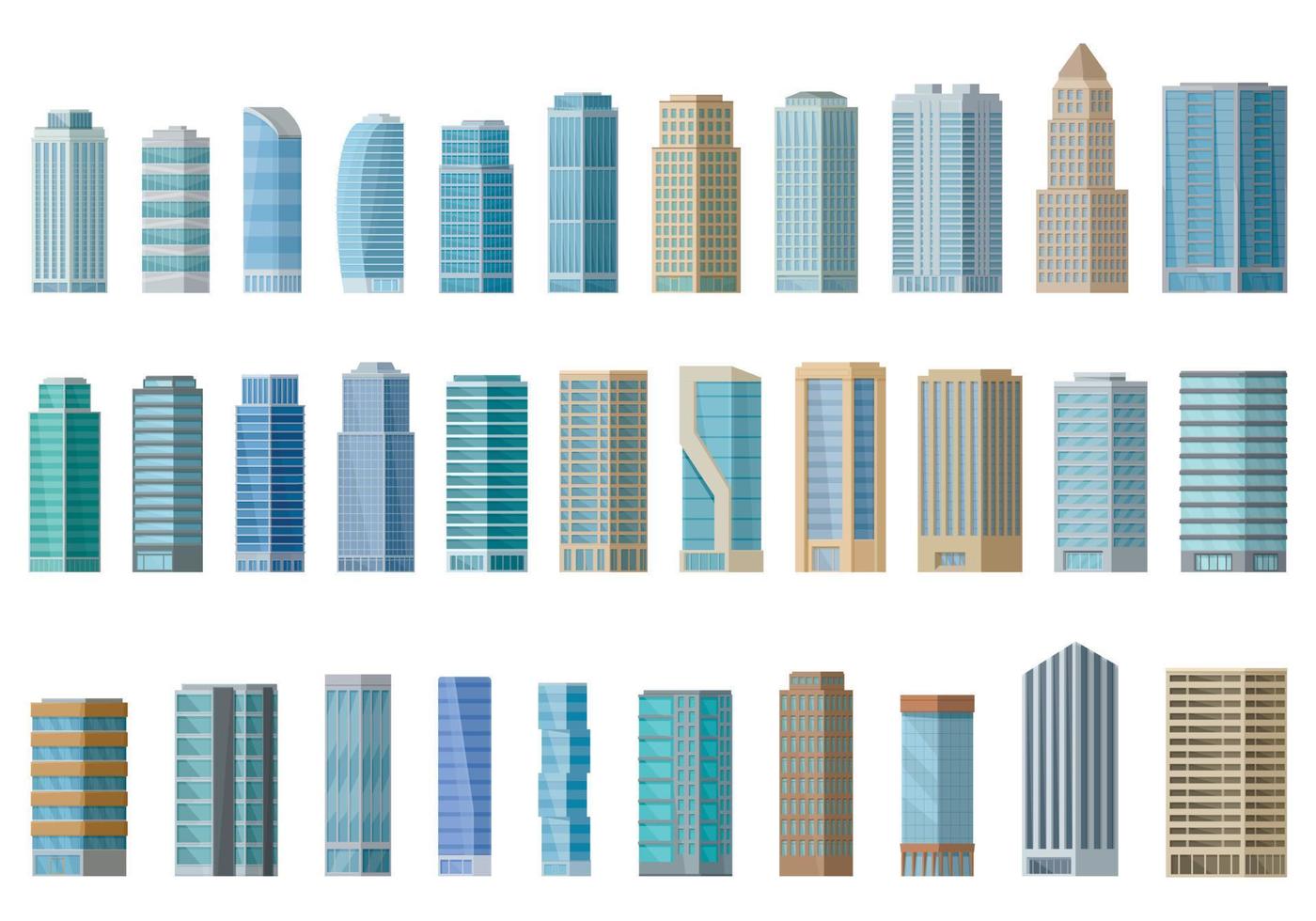 High buildings icons set cartoon vector. Business plan vector