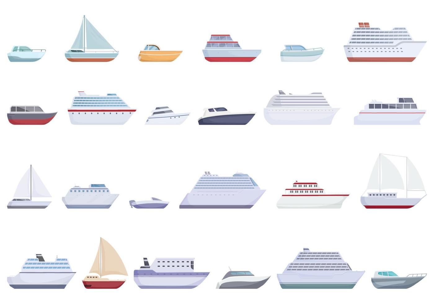 Travel by ship icons set cartoon vector. Sea boat vector