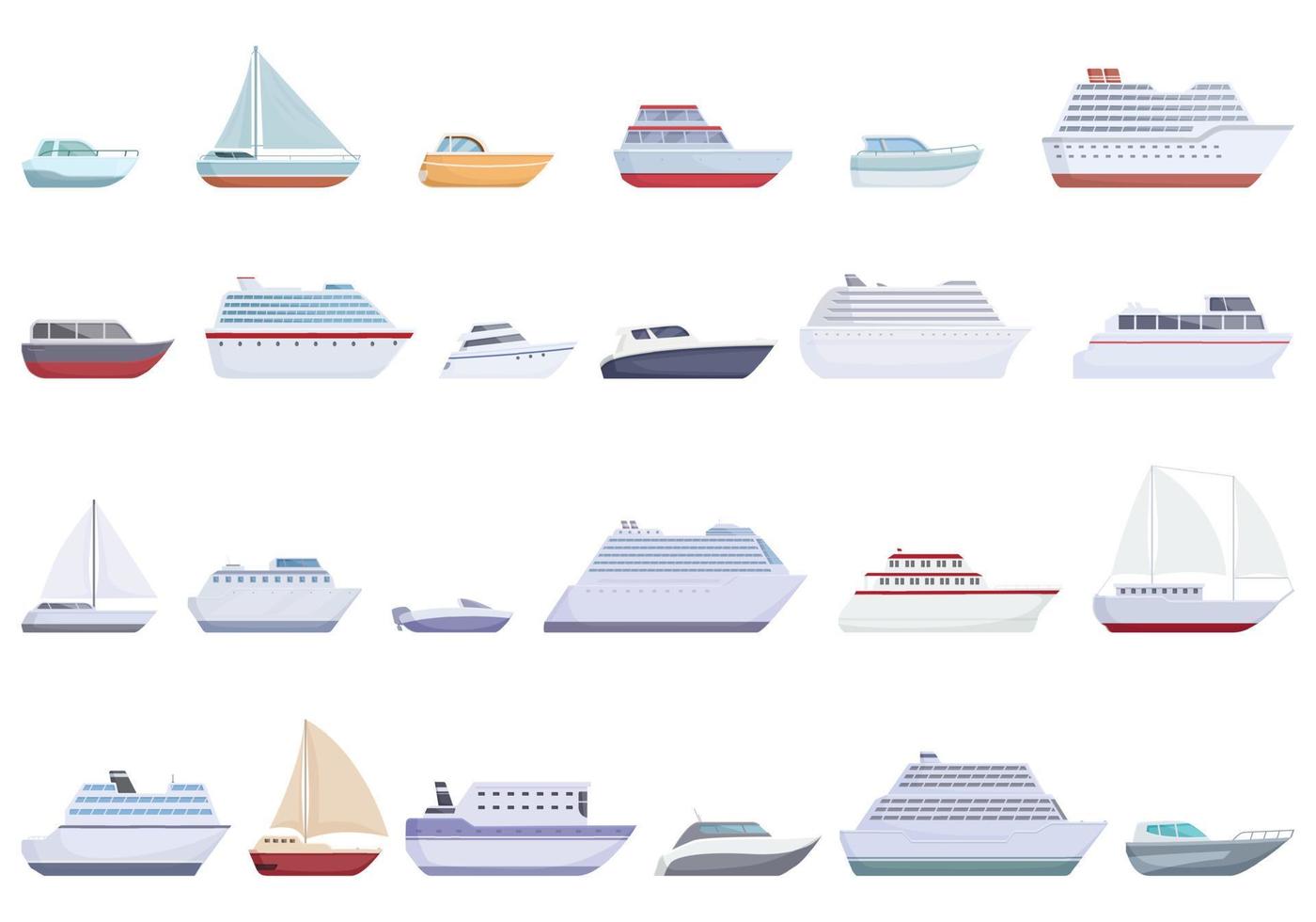 Travel by ship icons set cartoon vector. Sea boat vector