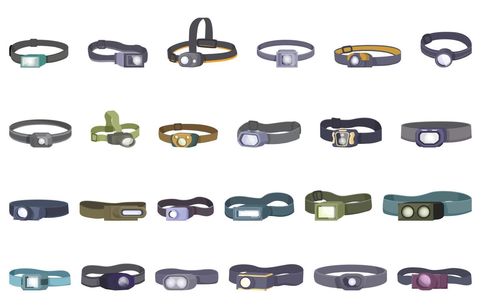Headlamp icons set cartoon vector. Head flash vector
