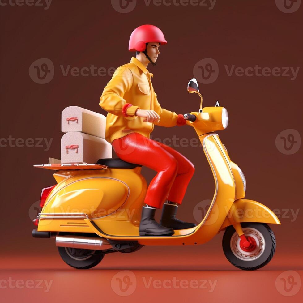 Photo of delivery man on a scooter with boxes delivery service concept