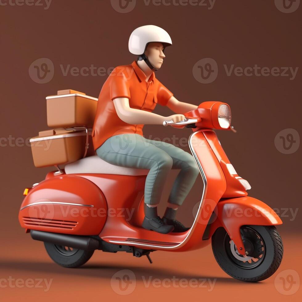 Photo of delivery man on a scooter with boxes delivery service concept