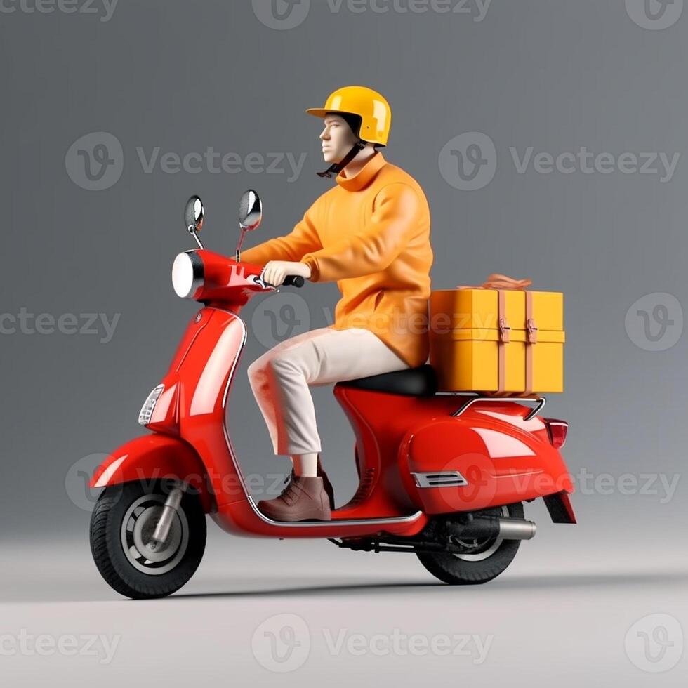 Photo of delivery man on a scooter with boxes delivery service concept