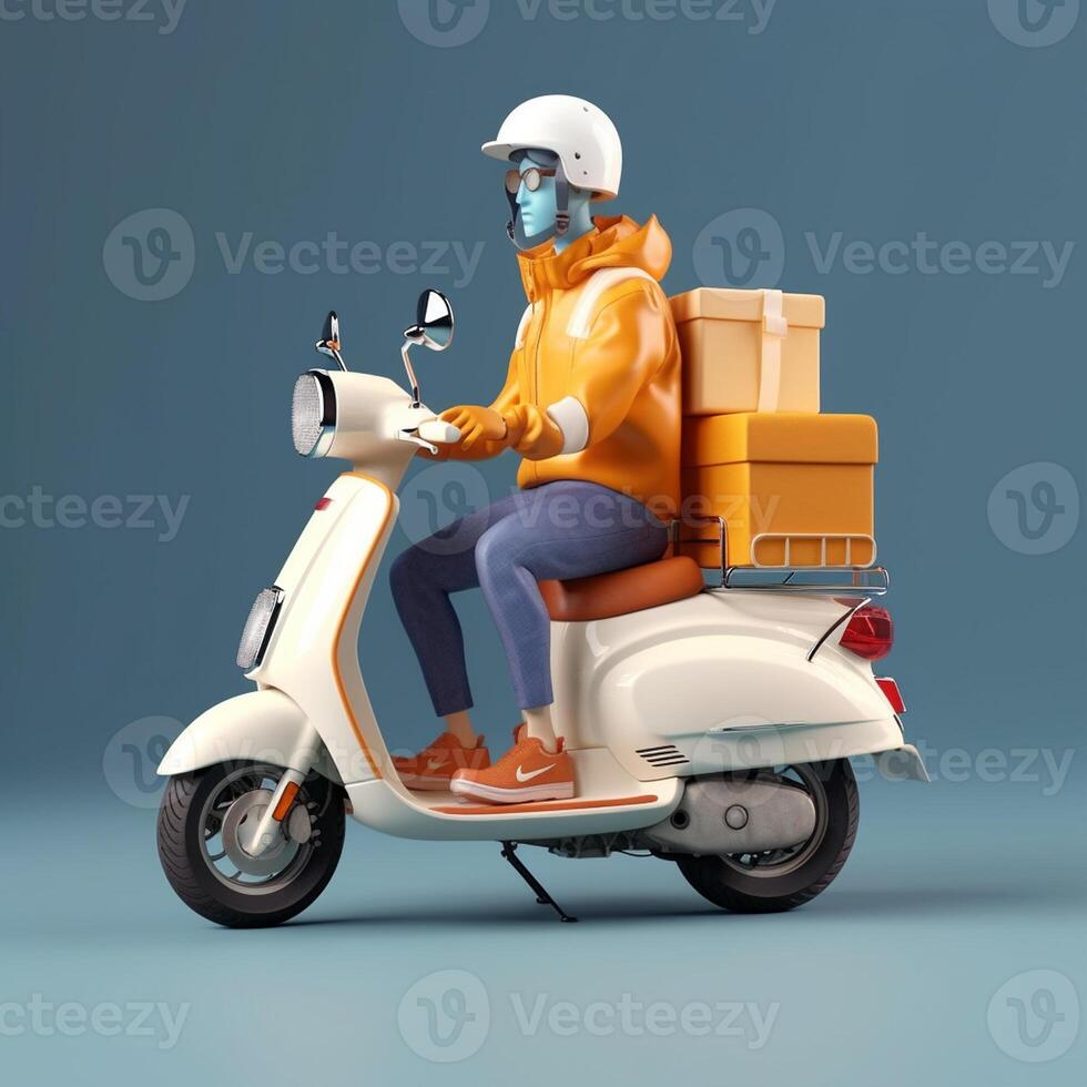 Photo of delivery man on a scooter with boxes delivery service concept