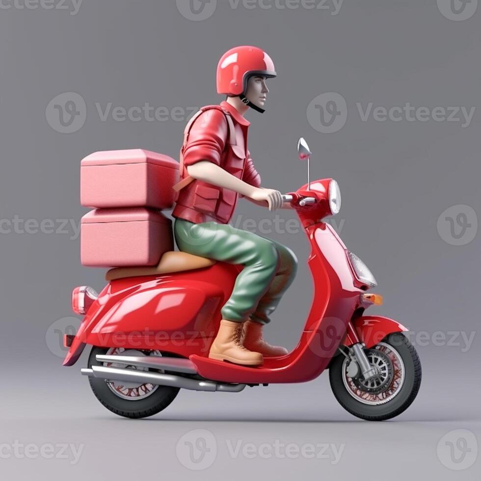 Photo of delivery man on a scooter with boxes delivery service concept