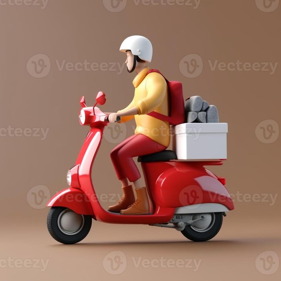 Photo of delivery man on a scooter with boxes delivery service concept