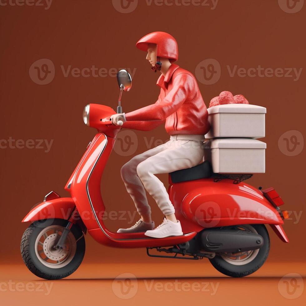 Photo of delivery man on a scooter with boxes delivery service concept