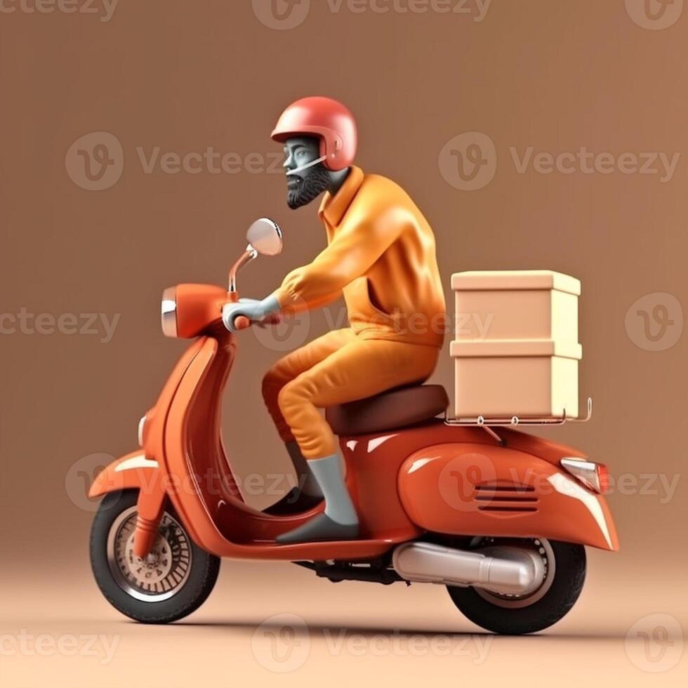 Photo of delivery man on a scooter with boxes delivery service concept