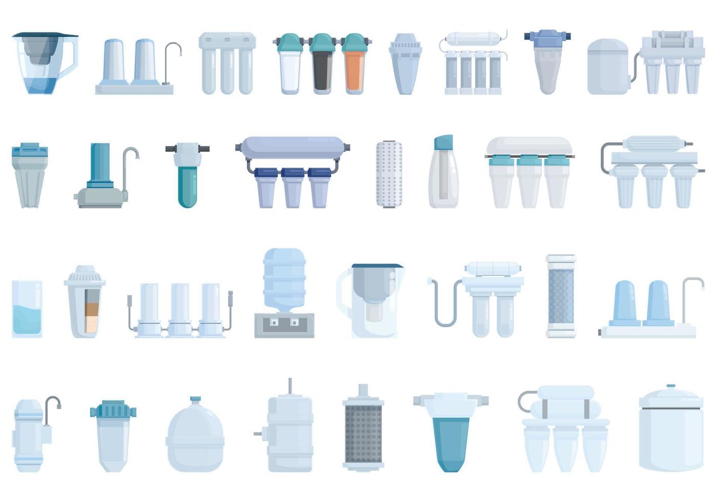 Filter for water purification icons set cartoon vector. Treatment tank vector