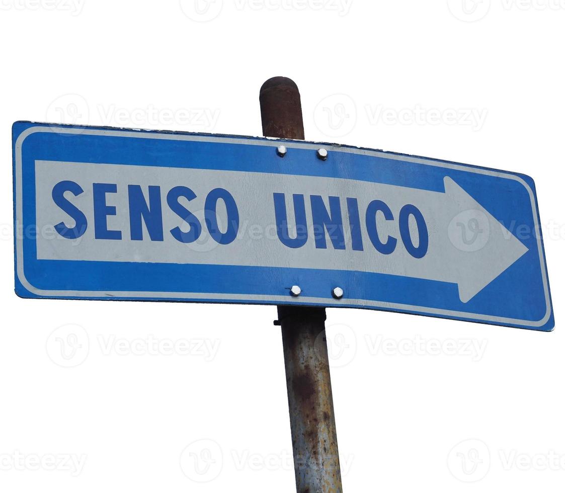 senso unico translation one way street sign isolated over white photo