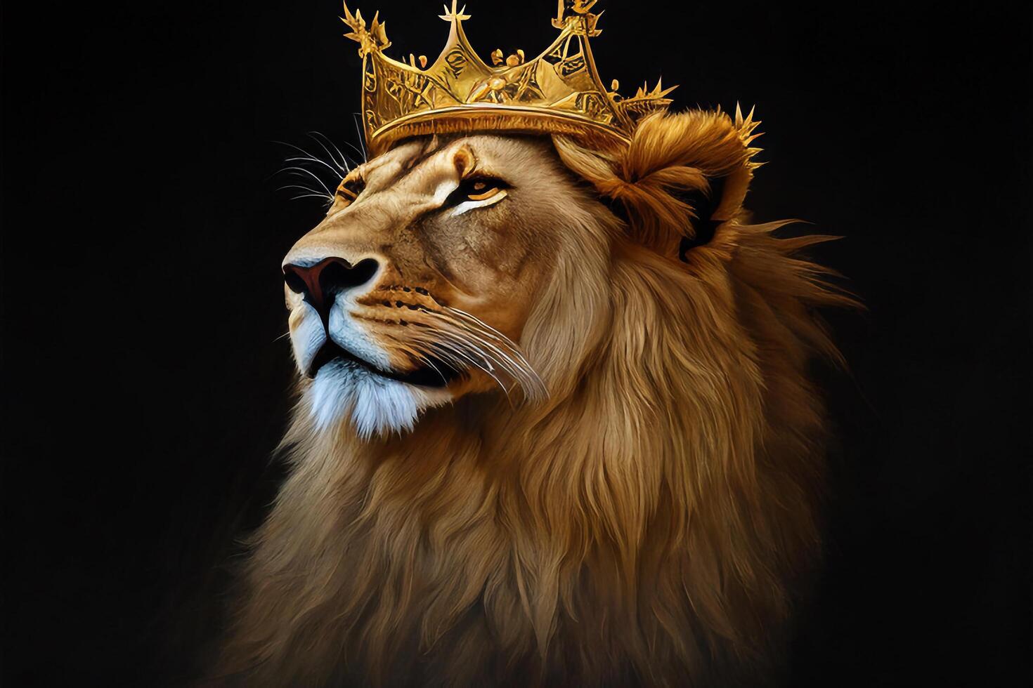 The lion is wearing crown with . photo