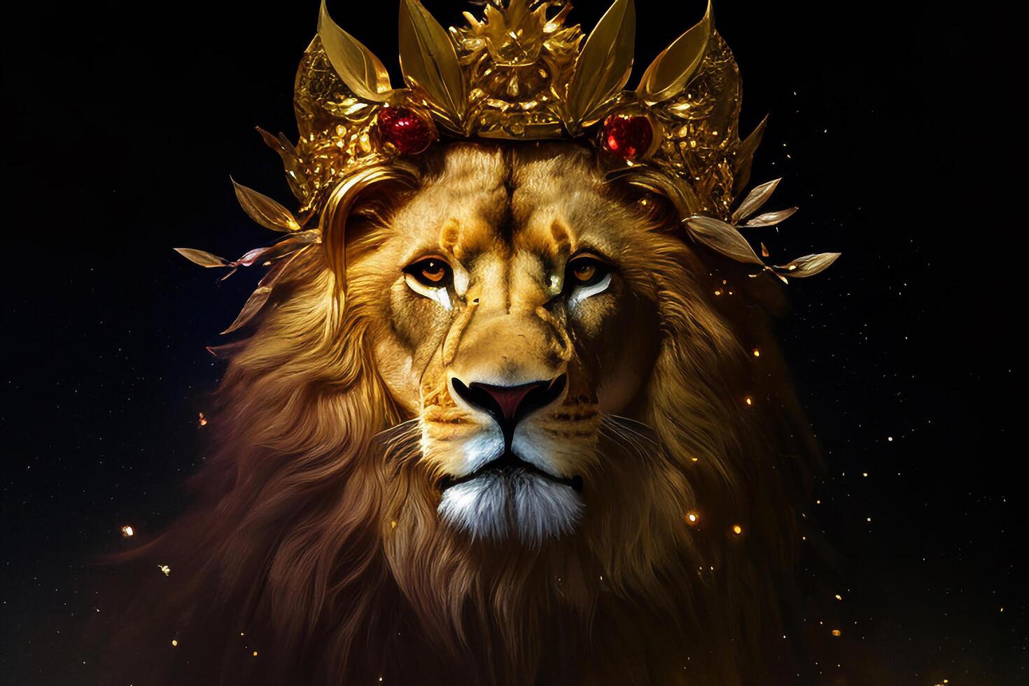 The lion is wearing crown with . photo