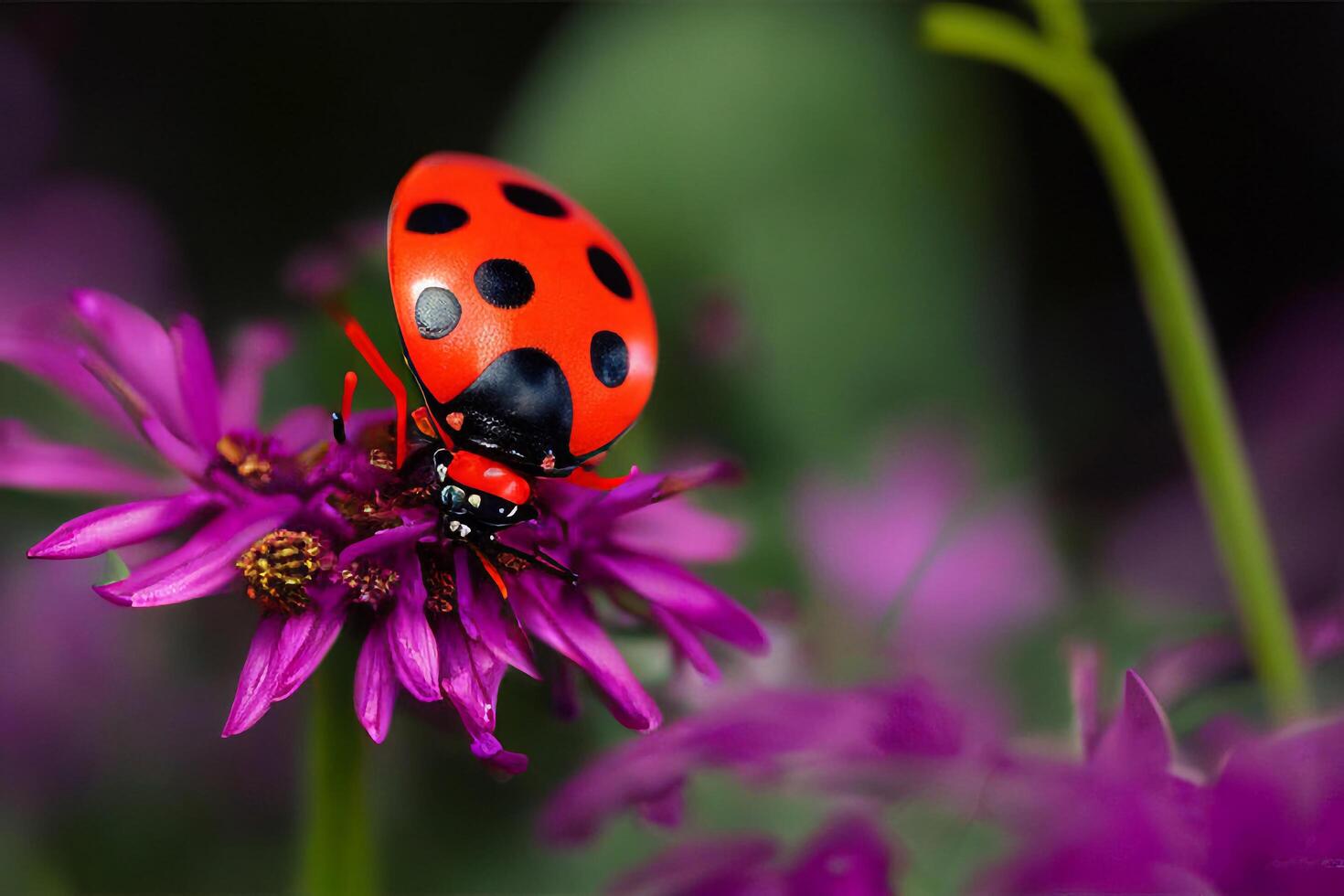 el mariquita en el flor con ai generado. foto