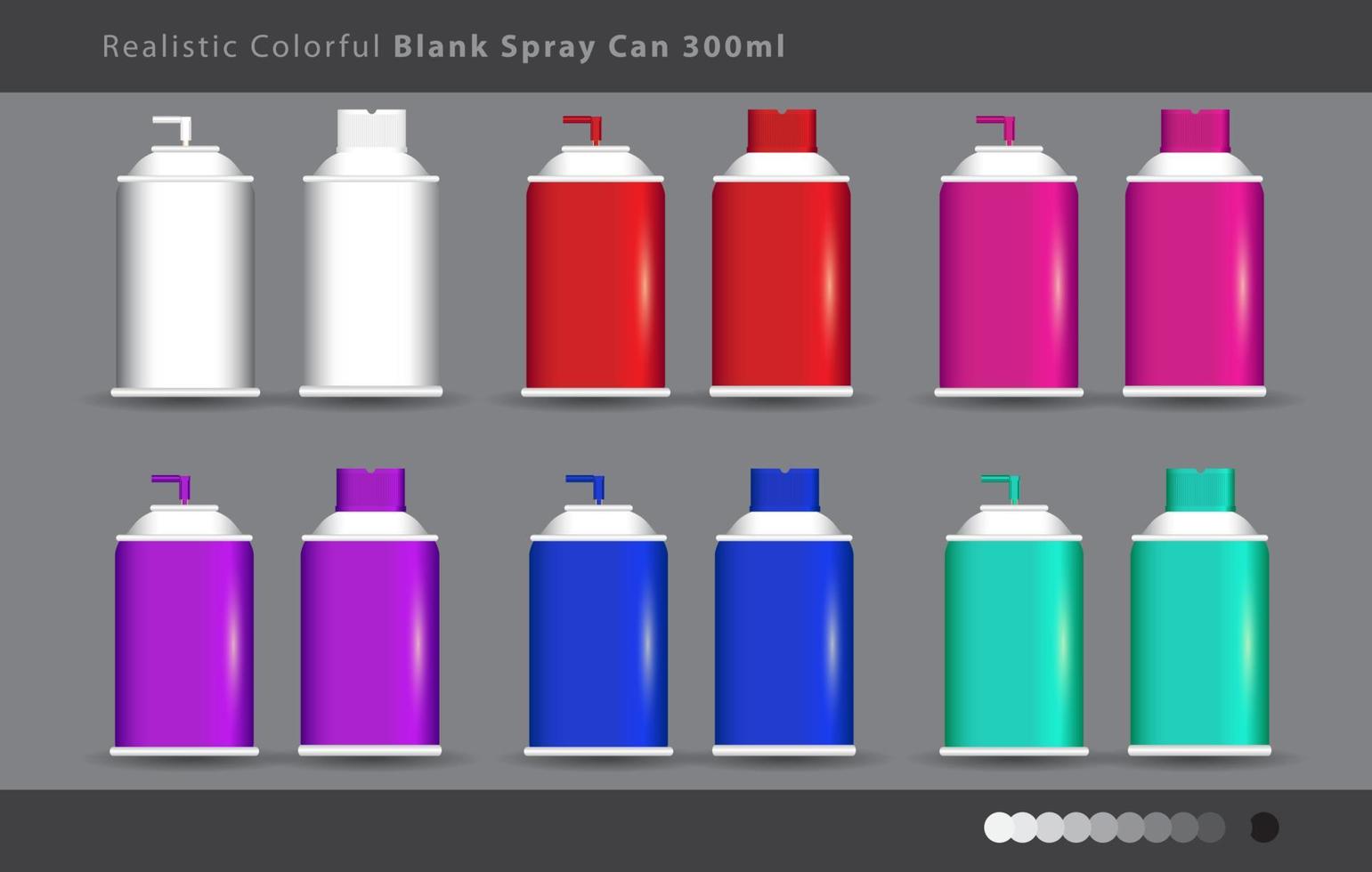 Vector 3d Realistic Colorful Blank Spray Can, Spray Bottle with Cap Set Closeup Isolated