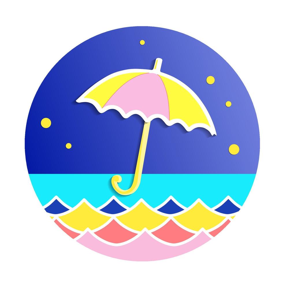 Umbrella under sea waves, vector illustration