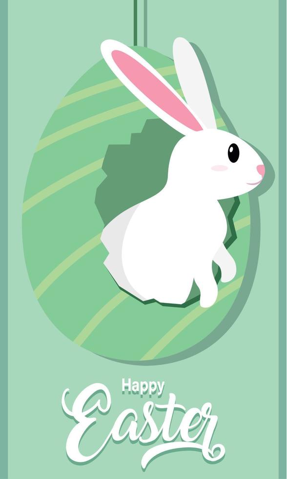 Cute rabbit comming out from a broken easter egg Happy easter Vector illustration