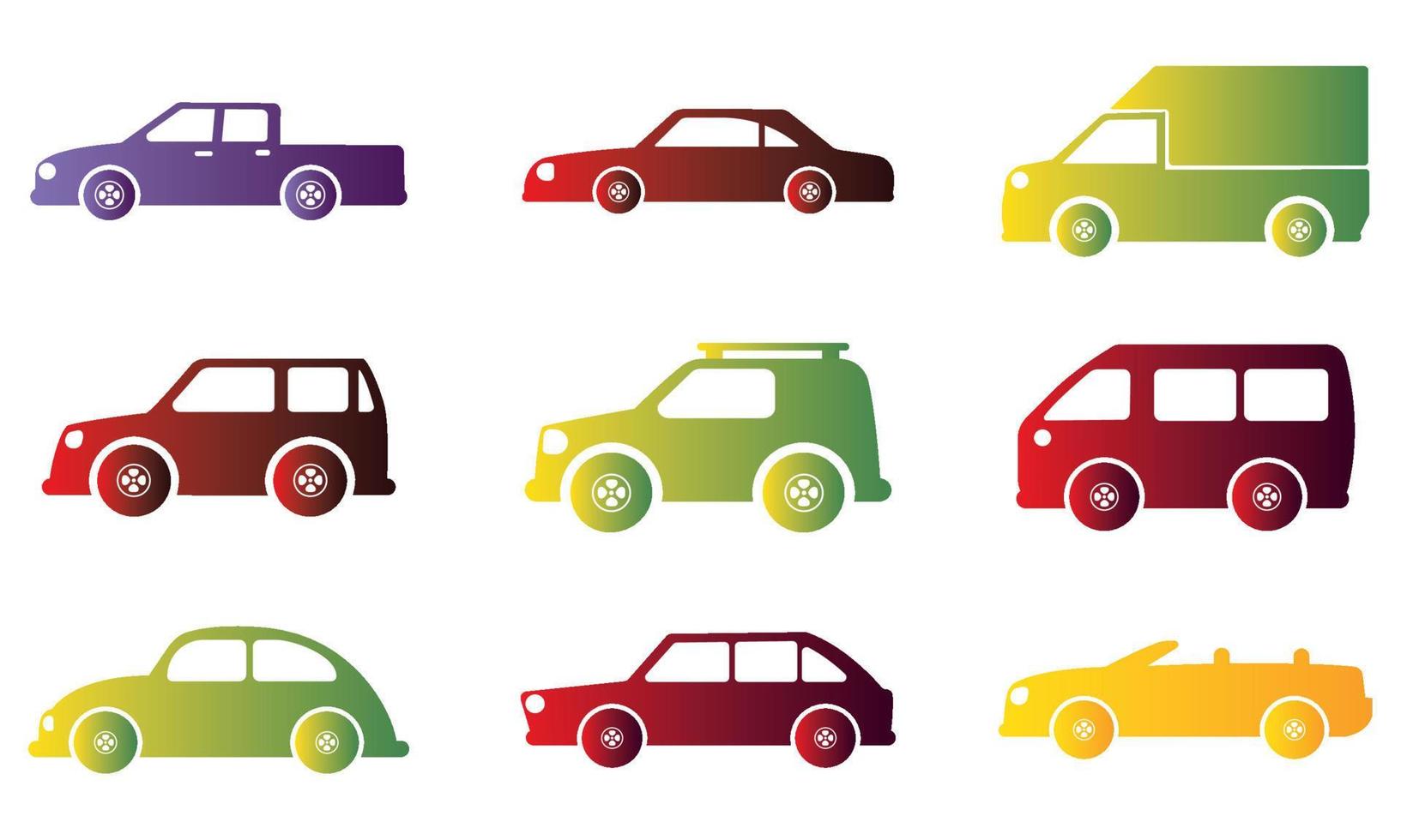 conjunto de de colores carros íconos vector ilustración