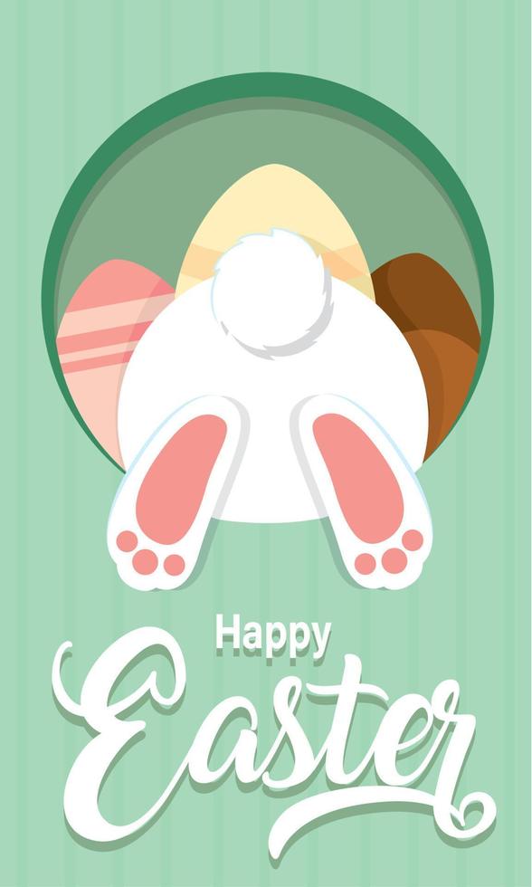 Cute rabbit tail and easter eggs Happy easter Vector illustration