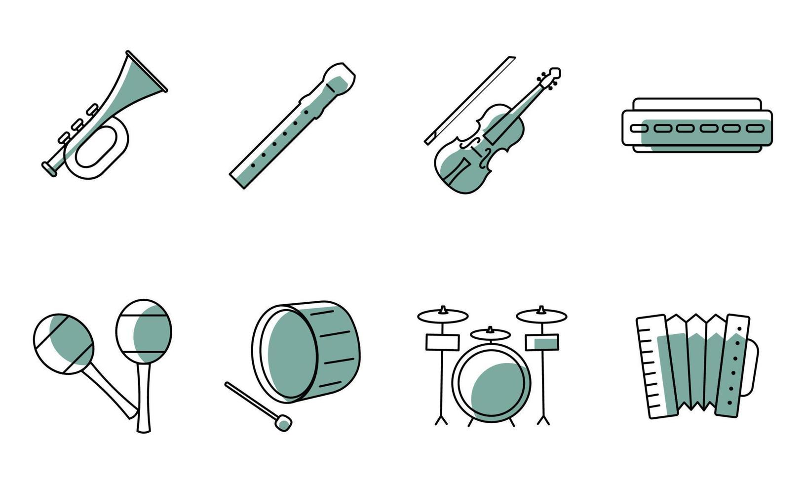 conjunto de diferente musical instrumento íconos vector ilustración
