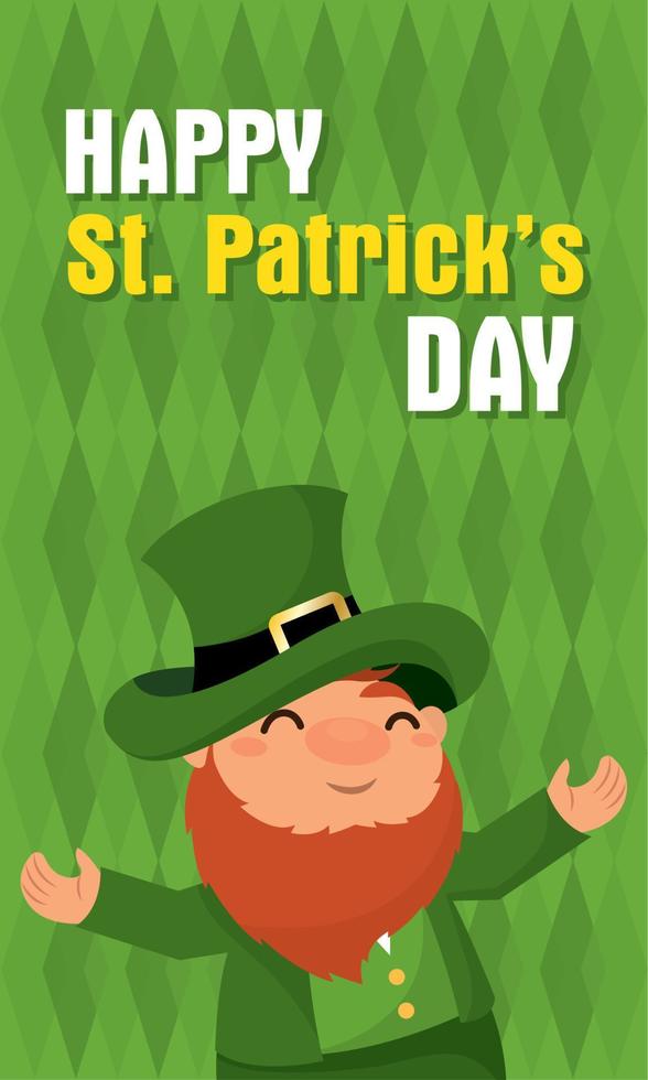 Cute traditional irish elf character Happy saint patrick day poster Vector illustration