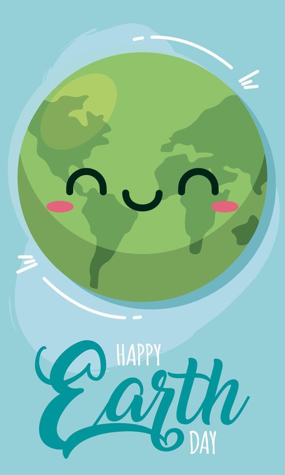 Earth day poster Planet cartoon kawaii Vector illustration