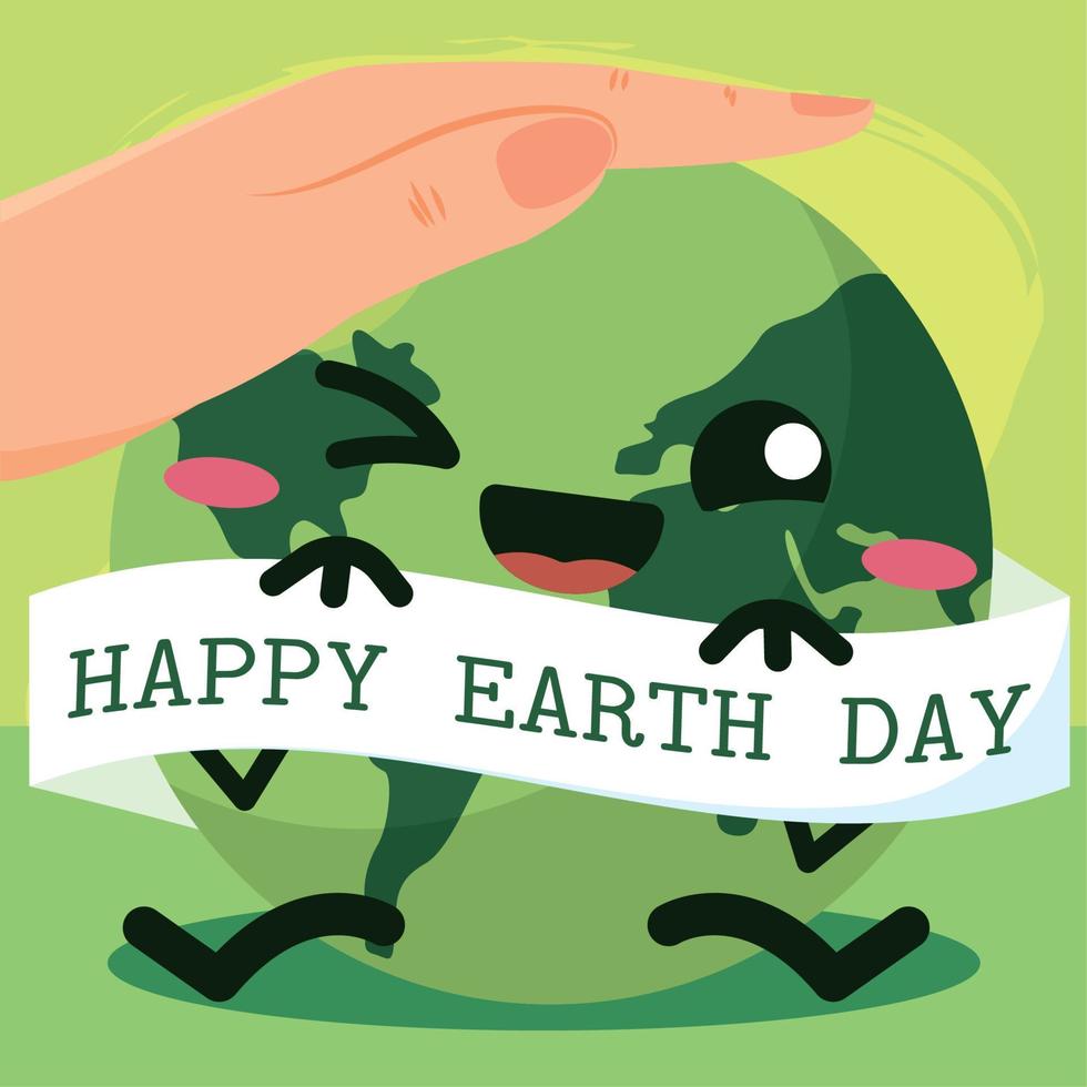 Earth day poster Planet cartoon kawaii Vector illustration