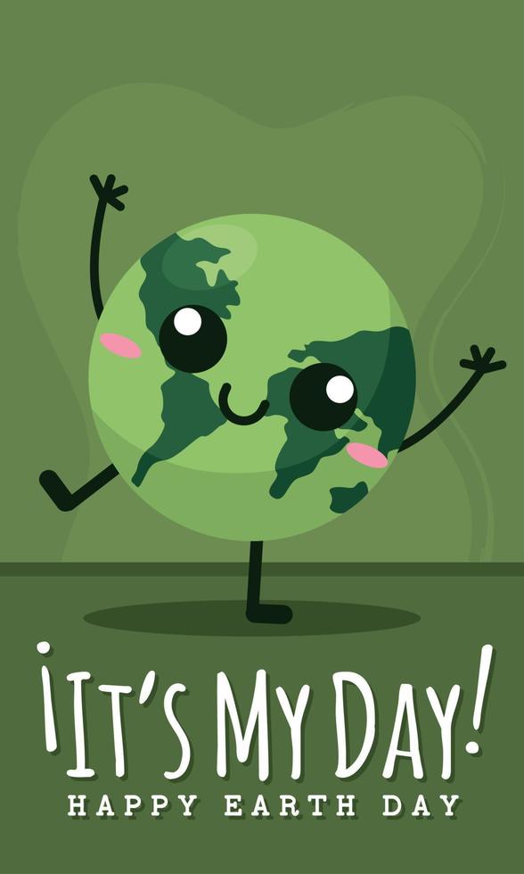 tierra día póster planeta dibujos animados kawaii vector ilustración