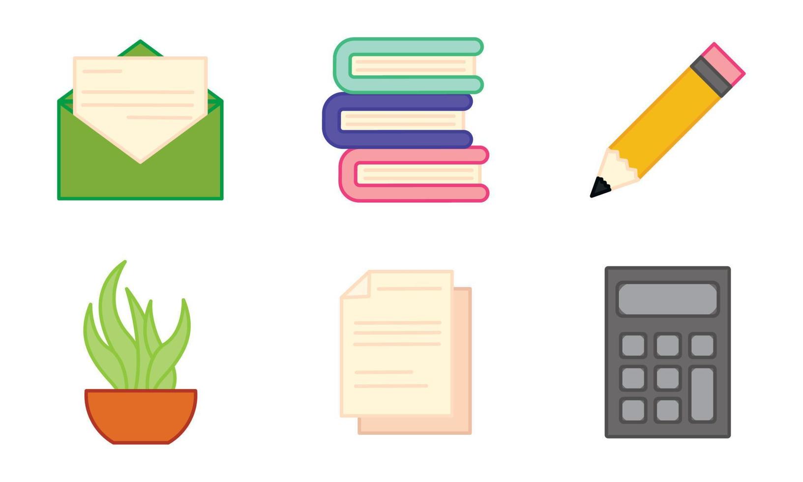 Set of different colored office supplies icons Vector illustration
