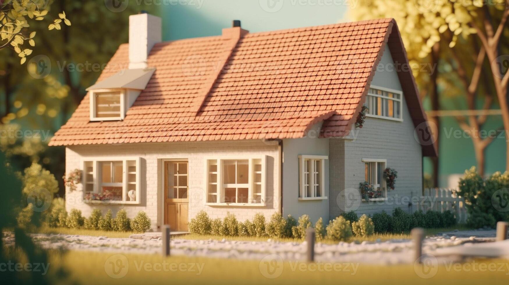 a small house and documents on table , real estate housing concept photo