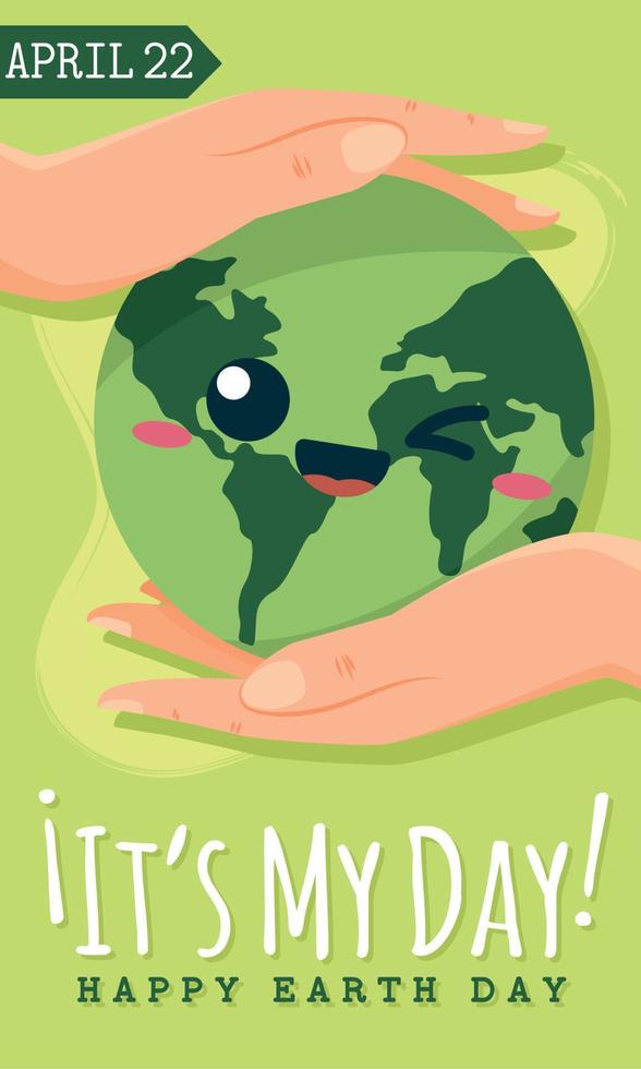 Earth day poster Planet cartoon kawaii Vector illustration