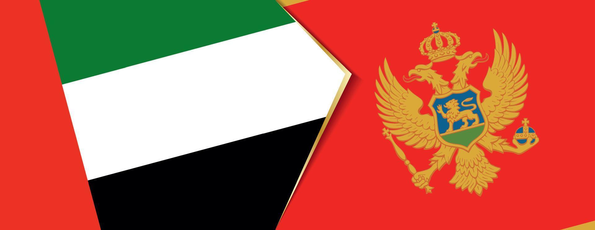 United Arab Emirates and Montenegro flags, two vector flags.