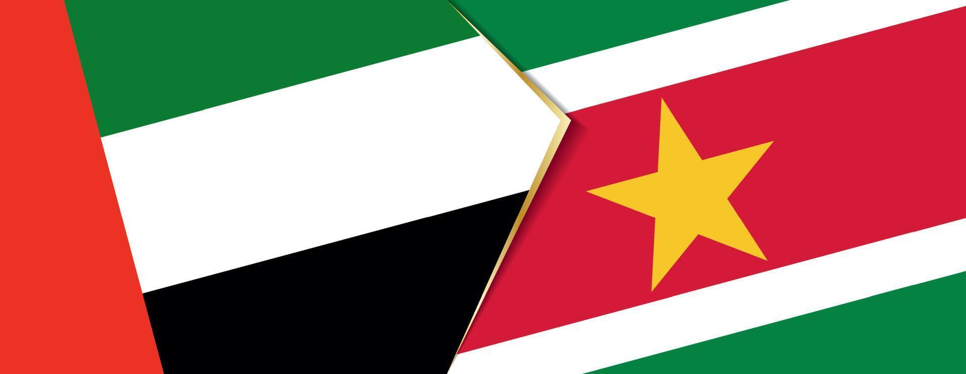 United Arab Emirates and Suriname flags, two vector flags.